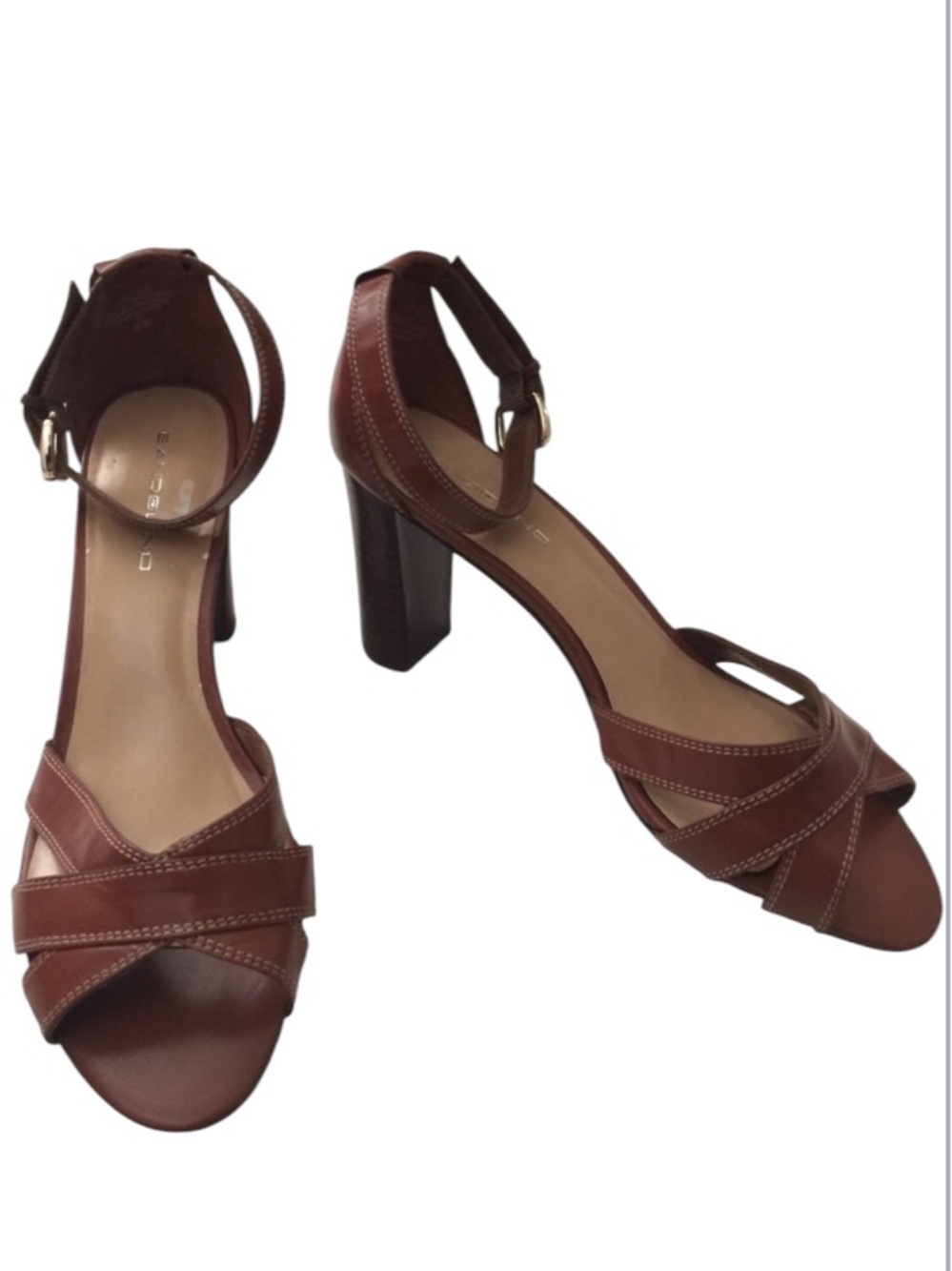 Bandolino Women’s Brown Leather Ankle Strap Heeled Sandals Sz 9M